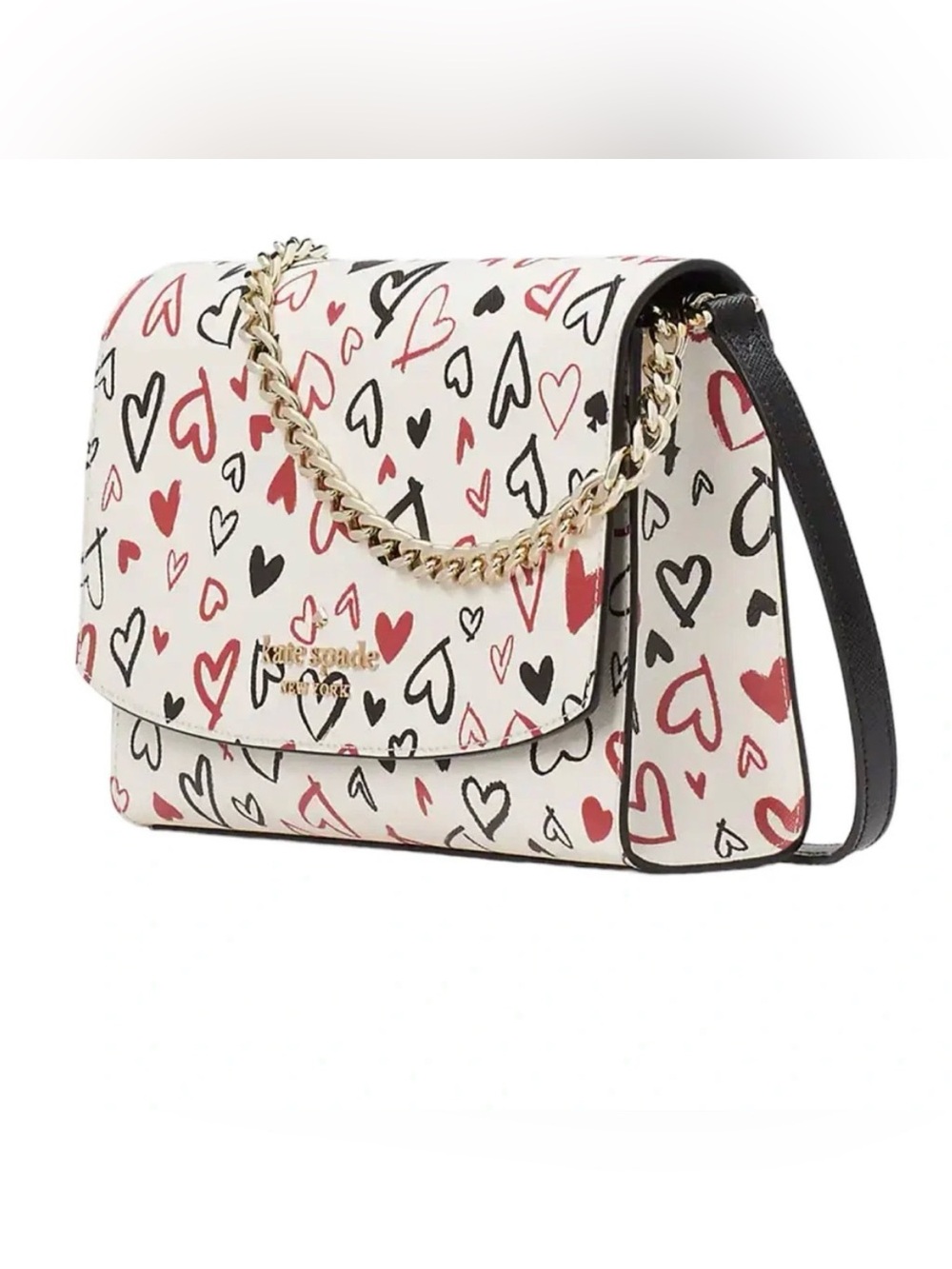 kate spade White Heart-Print Crossbody with Gold Chain